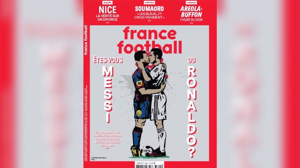 “FRANCE FOOTBALL”-ის პროვოკაცია – ჟურნალის გარეკანზე რონალდუ და მესი ერთმანეთს კოცნიან!