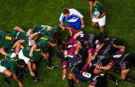 The Springboks and the Georgians pack a scrum